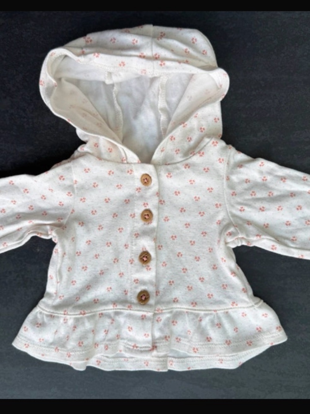 Carter's Cream Hooded Peplum Top with Pink Floral Print